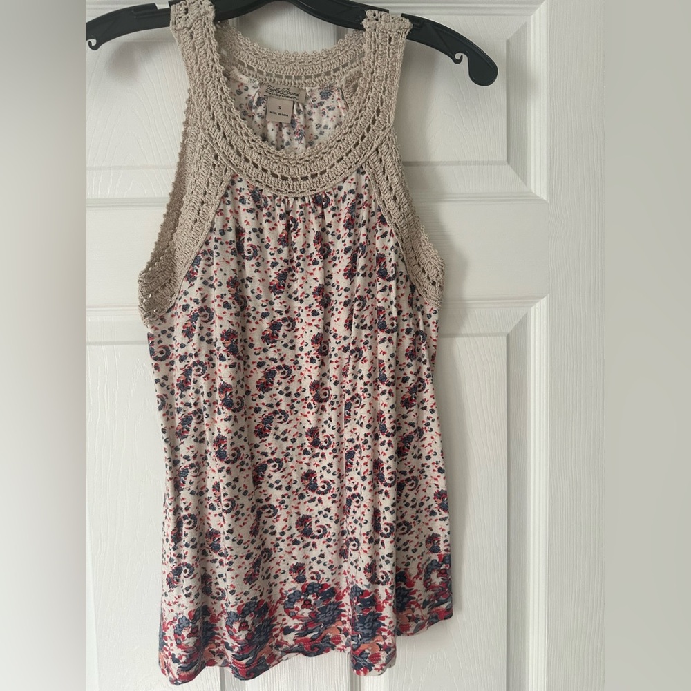 Lucky Brand Crochet Trim Floral Tank Top Size S